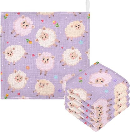 Vvfelixl Muslin Washcloths - Charming Sheeps Baby Burp Cloths, Cotton Face Towel for Newborn Infants, Boys, Girls - Soft and Absorbent, 11.8 X 11.8In, 3 Pack