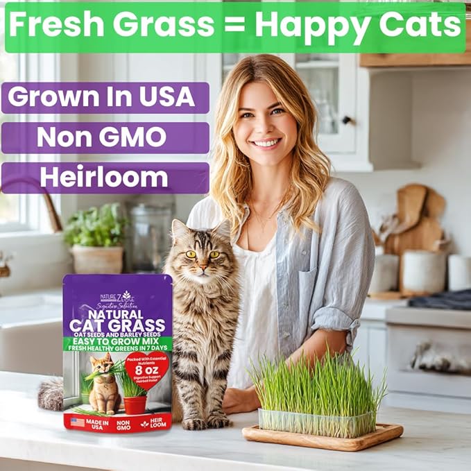 NatureZ Edge Premium Cat Grass Seeds for Indoor Cats, Non GMO - 1/2 lb Oat & Barley Grass for Indoor Cats, Cat Plant, Kitty Lawn, Pet Grass, Hierba para Gatos, Made in USA