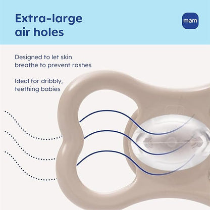 MAM Air Pacifier for Babies 6-16 Months, Extra Air Flow for Sensitive Skin, Glows in The Dark, Developed With Medical Experts, BPA-Free Skin Soft Silicone, 2 Count, With Sterilizer Case Made in Europe
