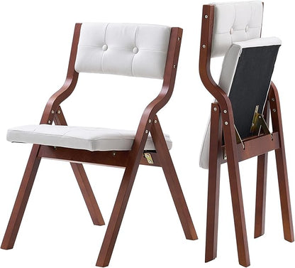 VEVOR Wooden Folding Chairs with Cushion, Set of 2, Portable Foldable Cushion Chair with Wooden Frame, Modern Padded Dining Chair for Kitchen, Office, Wedding, Party, Dining Room, Easy Assembly, White