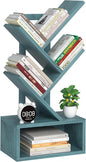 Small Tree Book Shelf,5 Tier Black Tree Bookshelf,Blue Desktop Bookcase,Modern Desk Display Storage Bookshelves,Floor Standing Organizer Bookcases for Living Room,Bedroom,Office-Blue