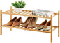 2-Tier Bamboo Shoe Rack for Entryway, Bamboo Wood Shoe Organizer for Hallway Closet, Free Standing Shoe Racks for Indoor Outdoor