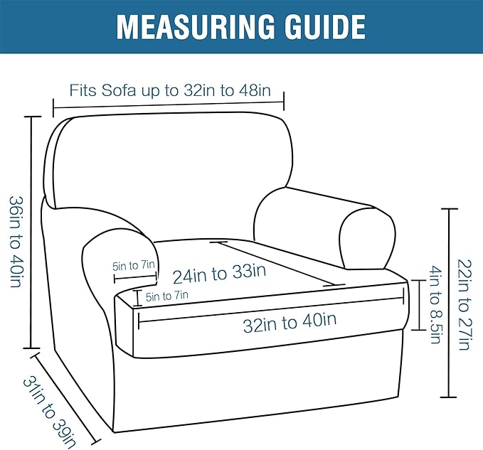 H.VERSAILTEX Sofa Cover 2 Piece T Cushion Armchair Slipcovers Thick Velvet Couch Cover Stretch T Cushion Sofa Covers for 1 Cushion Couch with 1 Individual T Cushion Covers Washable, Rust