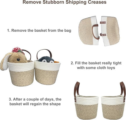 Cotton Rope Hanging Baskets for Organizing 2 Pcs Round Small Wall Basket