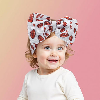 Baby Girl Bows Newborn Headband 0-6 Months Infant Big Bows for Birthday/Baby Shower/Photography/Baby Gifts (Red & Red lip)