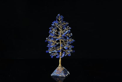 Lapis Lazuli Crystal Tree with Orgone Pyramid Base Blue Desk Decor Healing Crystals Bonsai Tree Blue Gifts for Women Office & Shelf Home Room Decor For Mom Sister Girlfriend Present Housewarming