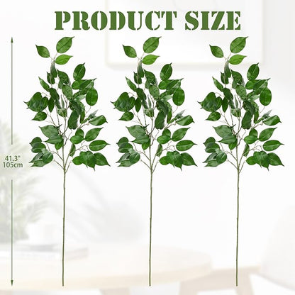 Ficus Leaves Artificial Branches 41.3" Faux Ficus Tree Branches Fake Greenery Plant Spray for Tree DIY Arch Wedding Bouquet Wreath Wall Decor - 3PCS