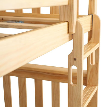 Max & Lily Full Over Full Bunk Bed with Ladder, Solid Wood Platform Bed Frame for Kids, 14" Safety Guardrails, Easy Assembly, No Box Spring Needed, Natural