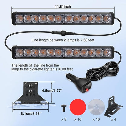 Nilight 24LED Emergency Strobe Traffic Advisor Light Bar 2 in 1 Amber Dash Warning Safety Flashing Lights Front/Rear Windshield Construction Lights for Trucks Cars Plow Police Firefighter Vehicles