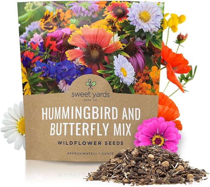 Wildflower Seeds Butterfly and Humming Bird Mix - Large 1 Ounce Packet 7,500+ Seeds - 23 Open Pollinated Annual and Perennial Species
