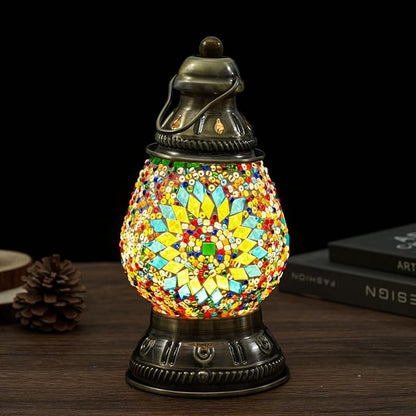 Turkish Mosaic Table Lamp Handmade Moroccan Camping Light Rechargeable 1800mAh Battery USB Touch Switch 3 Brightness Levels for Camping Home Decor