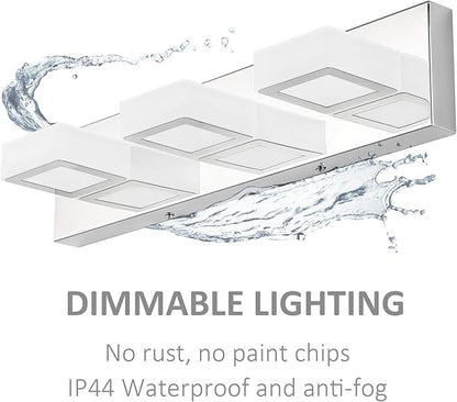 Ralbay Dimmable LED Vanity Light Modern 3 Light Acrylic Stainless Steel for Bathroom Vanity Lighting Fixtures