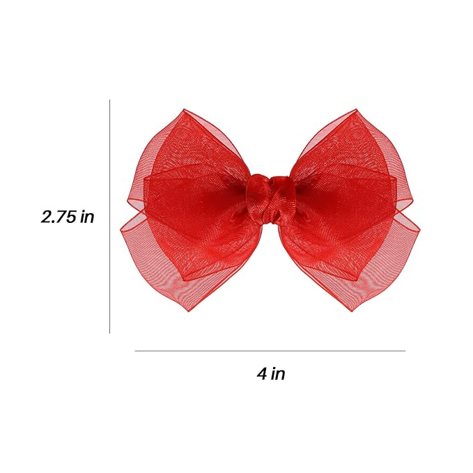 4in Red Mesh Ribbon Hair Bows Clips Valentines Tulle Bow-Knot Alligator Barrettes Hairpins Party Dress Decor Accessory for Toddler Girls Kids Teens Christmas New Year Gift