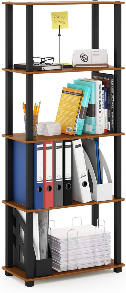 Furinno Turn-N-Tube 5-Tier Multipurpose Shelf / Display Rack / Storage Shelf / Bookshelf, Square Tubes, Light Cherry/Black