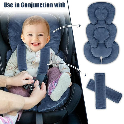 Infant Car Seat Insert Head and Body Support, GFU Reversible Newborn Insert for Carseat with Strap Pads, Soft Stroller Cushion Pillow Insert for Boys and Girls, Fits for Stroller, Swing, Blue