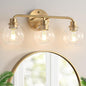 Bathroom Light Fixtures Gold Vanity Light 3 Light Wall Sconces Lighting Brushed Brass Lights with Clear Globe Glass Shades Bath Wall Lamp for Mirror Kitchen Living Room Bedroom Hallway