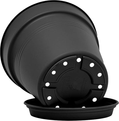 Mintra Home Garden Pots 4pk - Flowers, Herbs, Plants, Indoor, Outdoor, Colorful, Wholesale, Bulk (Black, 19cm Diameter (7.5in))