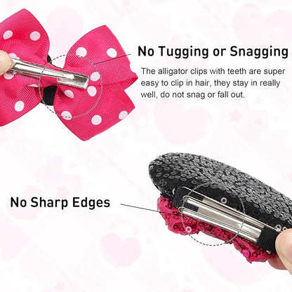 2 Pairs Rose Red Mouse Ears Hair Clips & Mouse Hair Bows Barrettes for baby Girls Accessories Birthday Party Decorations Gift