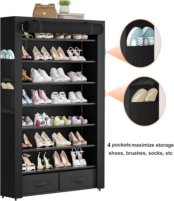 Tall Shoe Rack Dustproof Cabinet Large Capacity 8 Tier Shoe Organizer,32-40 Pairs of Shoes