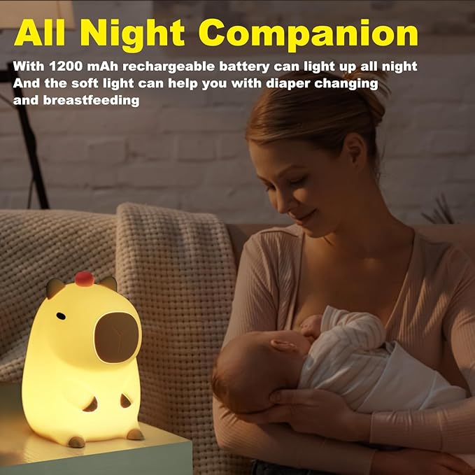 ShopHar Capybara Night Light, Cute Adorable Animal Nursery LED Night Lamp, USB Rechargeable Timing Dimming Sleep Table Lamp with Touch Sensor for Bedrooms, Living Room