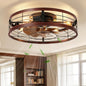 VOLISUN Farmhouse Caged Ceiling Fans with Lights Flush Mount, 19.7'' Rustic Low Profile Ceiling Fan with Light and Remote, Bladeless Fandelier Ceiling Fans with Lights for Kitchen, Bedroom(Wood)