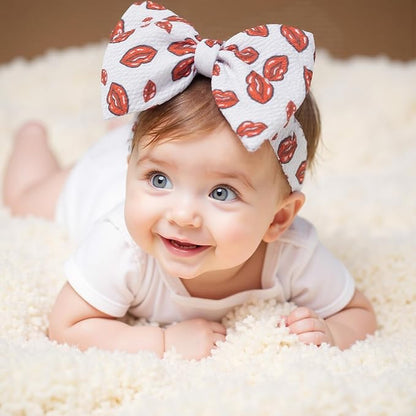 Baby Girl Bows Newborn Headband 0-6 Months Infant Big Bows for Birthday/Baby Shower/Photography/Baby Gifts (Red & Red lip)