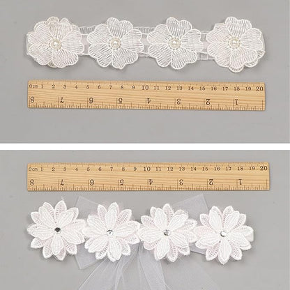 Baby Girls Flower Headbands Cute Kids Christening Headband Soft Lace Hairbands Floral Crown Newborn Infant Toddlers Hair Accessories for Birthday Party Photography(White Flower)