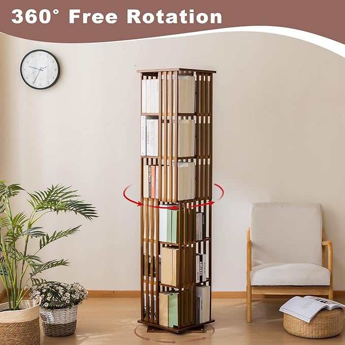 6 Tier Book Shelf,Modern Bookshelves Organizer,Walnut