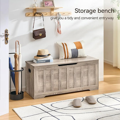 43.3" Storage Chest Extra Large,Storage Trunk with 2 Safety Hinges,Wooden Storage Bench,Shoe Bench,43.3x15.7x19.1 Inch,Easy Assembly,Storage Bench for Bedroom,Living Room,entryway(Greige).