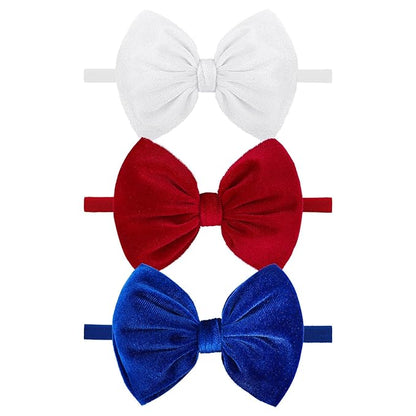 YanJie Hairband, 4th of July Baby Girl Bows Headband, Premium Soft Velvet & Nylon Fabric in Red, White, Blue, Handmade, One Size fits all, Ideal Gift for Baby Girls, 2 Pieces