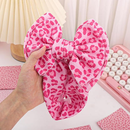 YanJie 7'' Bows for Baby Girl Pink Leopard Print Headbands for Girls Hot Pink Bow Toddler Hair Accessories Newborn Infant Baby Headband