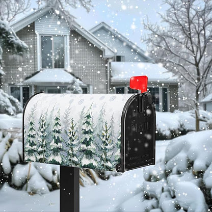 Winter Cedar Magnetic Mailbox Cover Snowy Forest Mailbox Wrap Pine Tree Snowflake Nature Landscape Mail Post Letter Box Cover for Christmas Holiday Garden Yard Decor Standard Size 18" X 21"