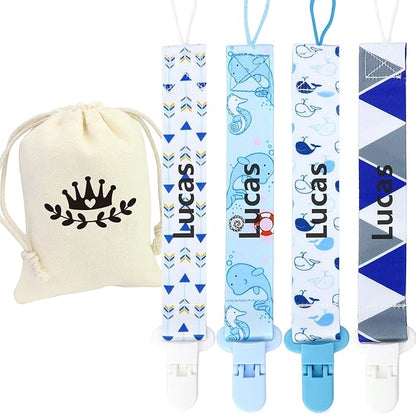 4Pack, Custom Baby Pacifier Holder Clip with Name, Personalized Name Pacifier Clip for Boys and Girls Fits for Most Pacifiers