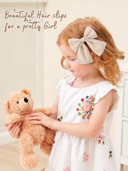 12PCS Baby Girls Hair Clips Fable Hair Bows Cotton Linen Bows for Girls Hair Accessories for Baby Toddlers Kids Neutral Color