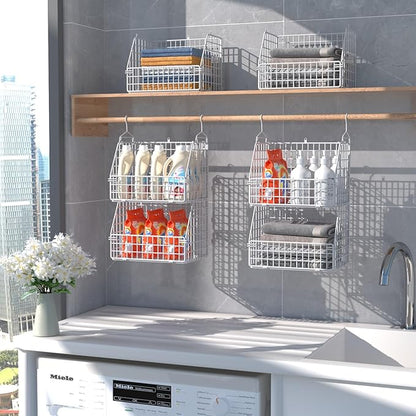 Hanging Closet Organizer and Storage, Clothes Hanging Shelves Wire Baskets