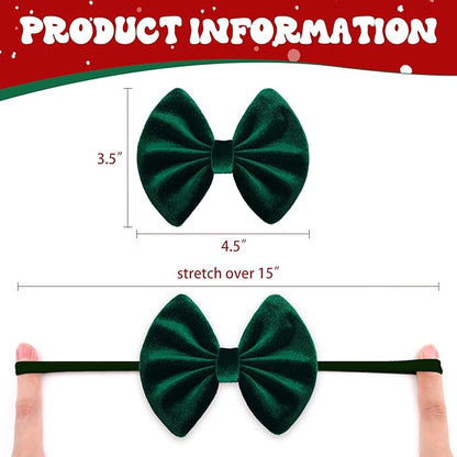 4.5'' 4Pcs Christmas Headband Bow for Baby Girls Velvet Red Hair Bows for Infant Toddler Green Holiday Outfits Black Hair Accessories Baby Headbands
