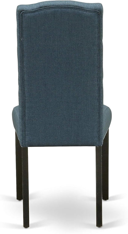 East West Furniture LGCE7-BLK-21 7 Piece Modern Dining Set Consist of a Rectangle Dining Table with Butterfly Leaf and 6 Mineral Blue Linen Fabric Upholstered Chairs, 42x84 Inch, Black