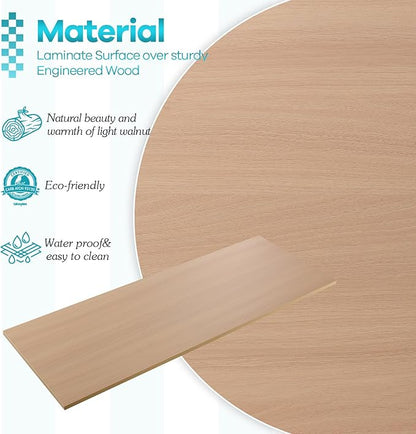 Kaboon Universal Tabletop 40"x18", Solid One-Piece Melamine Table Top, Double L-Desk Floating Desk DIY, Home and Office Countertop, Light Walnut