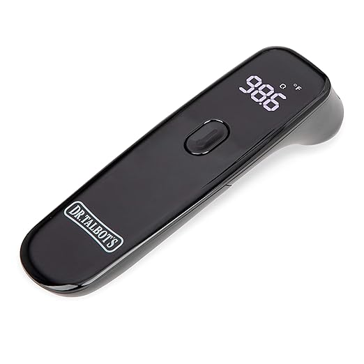 Dr. Talbot's Non-Contact Acrylic Infrared Thermometer with Led Screen, Fever Warning Indicator, Accurate 1 S Reading for Baby, Kids, Adults, Black