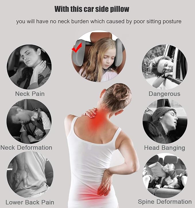 Car Seat Headrest Pillow, Adjustable Car Pillow Head Protection for Kids Sides Protect Neck Pillow Travel Pillow, Car Child Headrest Pillow Sleeping Travel Pillow (Gray)