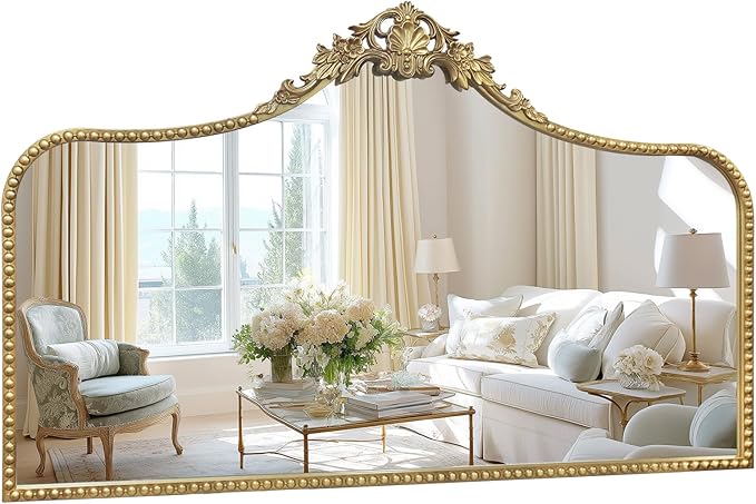 G-LEAF Vintage Baroque Mirror 48"X30", Victorian Antique Mirror with Gold Ornate Metal Frame for Fireplace Entryway Living Room Hallway Bathroom