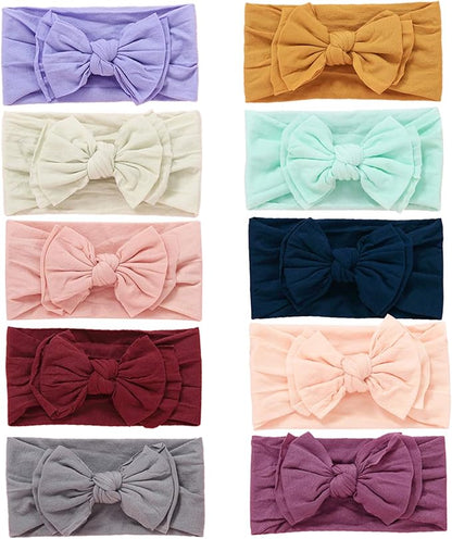 Mookiraer Baby Girls Headbands with Bows Handmade Hair Accessories Stretchy Hairbands for Newborn Infant Toddler Baby Essentials (Double Bows 12pcs)