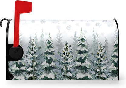 Winter Cedar Magnetic Mailbox Cover Snowy Forest Mailbox Wrap Pine Tree Snowflake Nature Landscape Mail Post Letter Box Cover for Christmas Holiday Garden Yard Decor Standard Size 18" X 21"