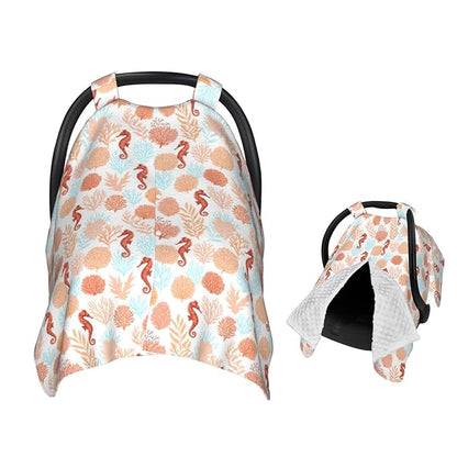 Tropical Pattern Corals Sea Horse Baby Car Seat Canopy Nursing Cover for Newborn Car Seat Breastfeeding Covers Blanket Newborn Shower Gift