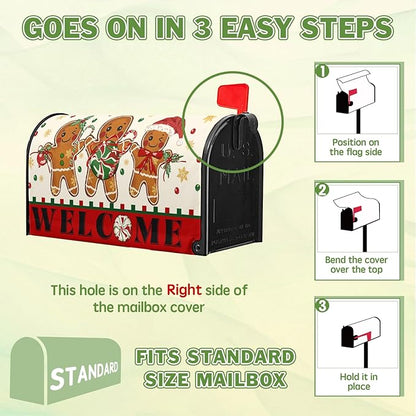 Gingerbread Man Mailbox Covers Merry Christmas Mailbox Wraps Magnetic Standard Size 21x18 inch Welcome Mail Box Cover Outdoor Decor for Garden