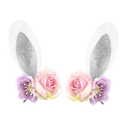 Easter Velvet Bow Hair Clips for Baby Girls Alligator Bow Clip Easter Bunny Ears Flower Clips Hairpin Easter Hair Accessories for Infant Toddler White