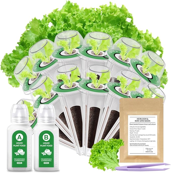 12 Pods Gourmet Herb Seed Kit Compatible with All Hydroponics, Hydroponic Growing Kit with Nutrient Solution, Seeds & Grow Sponges – Indoor Garden for Fresh Herbs & Vegetables (Nutrient & Lettuce)