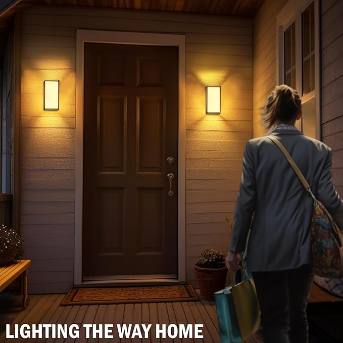 wowlite Outside Lights for House LED, 18W Modern Front Porch Light 3000K 4000K 6500K 3 Colors Changeable, Aluminum Outdoor Light Fixture, Exterior Sconce for Garage Garden Patio