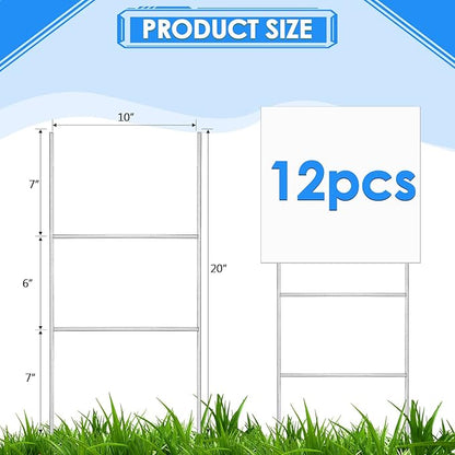 Therwen 12 Pcs Yard Sign Stakes 20'' x 10'' Metal H Heavy Duty Frame Wire Stakes Galvanized Lawn Sign for 4mm 5mm Corrugated Advertising Board Yard Garage Holder Christmas Decor