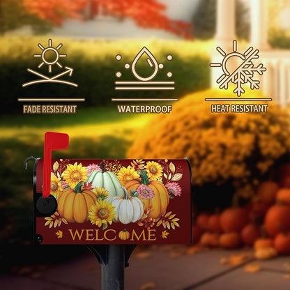Fall Pumpkin Mailbox Cover Magnetic Autumn Sunflower Maple Leaves Mailbox Cover Standard Size 21 x 18 Inch Thanksgiving Welcome Post Box Covers Wraps Home Garden Decor for Outdoor